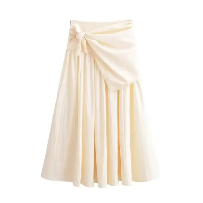 Jupe pour femme Nouvelle Collection Printemps-Été Beige Effet Écharpe Moelleuse Longueur Midi Décont
