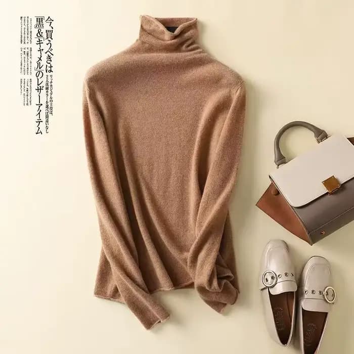 Pull en laine mérinos 100% à col montant pour femme, manches longues, coupe ample, couleur unie, bas