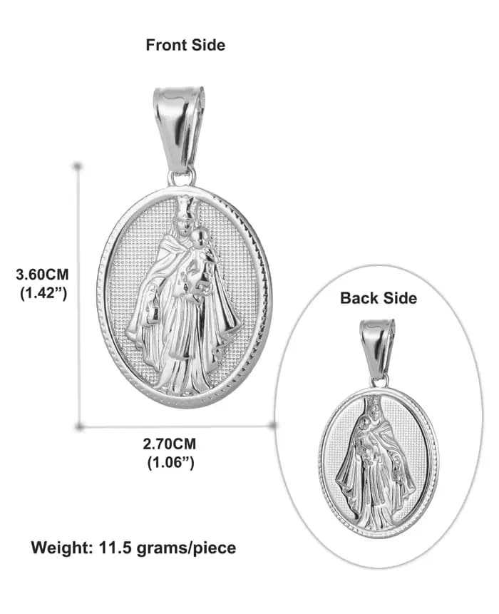 Vierge Del Carmen médaille catholique Notre-Dame du Mont Carmel ovale pendentif en acier inoxydable 