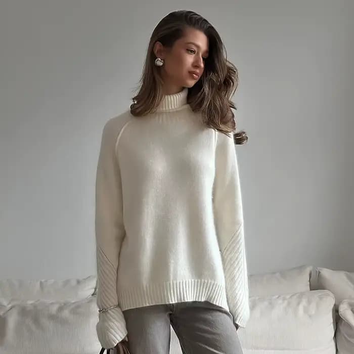 Pull à col haut 2025 automne et hiver nouveau Style blanc haut tricoté ample pull tricoté décontract