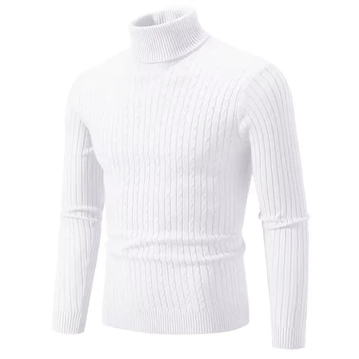 Pull col roulé chaud pour homme 2026 – Couleur unie, tricoté, décontracté, en laine, pour l'hiver et