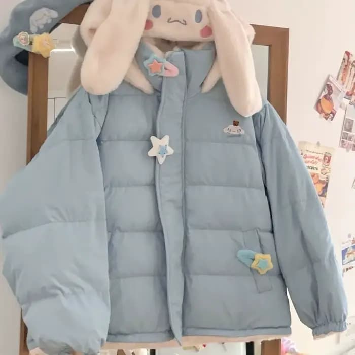 Sanrioed Cinnamoroll Veste rembourrée Kawaii Hello Kittys Femmes Manteau en coton double face Plus H
