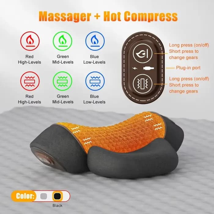 Masseur électrique de cou, oreiller Cervical, compresse chaude, extensible, chauffage, Vibration, or