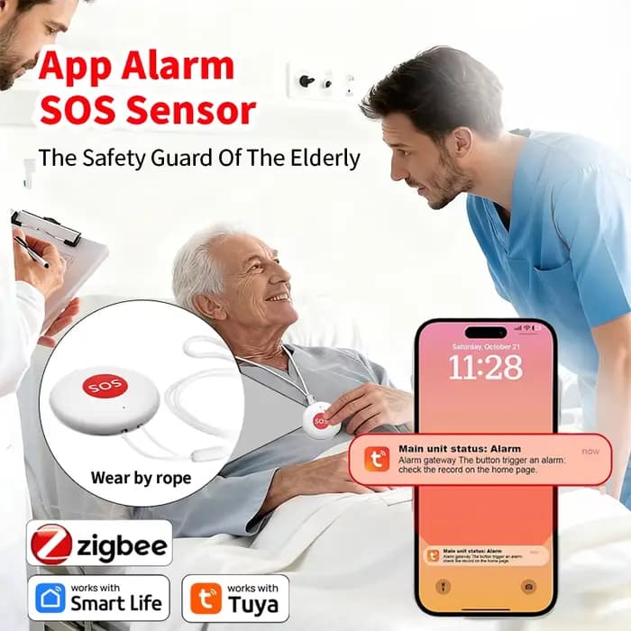 Bouton d'appel SOS d'urgence à une touche pour patients, enfants, personnes âgées, avec rappel d'app
