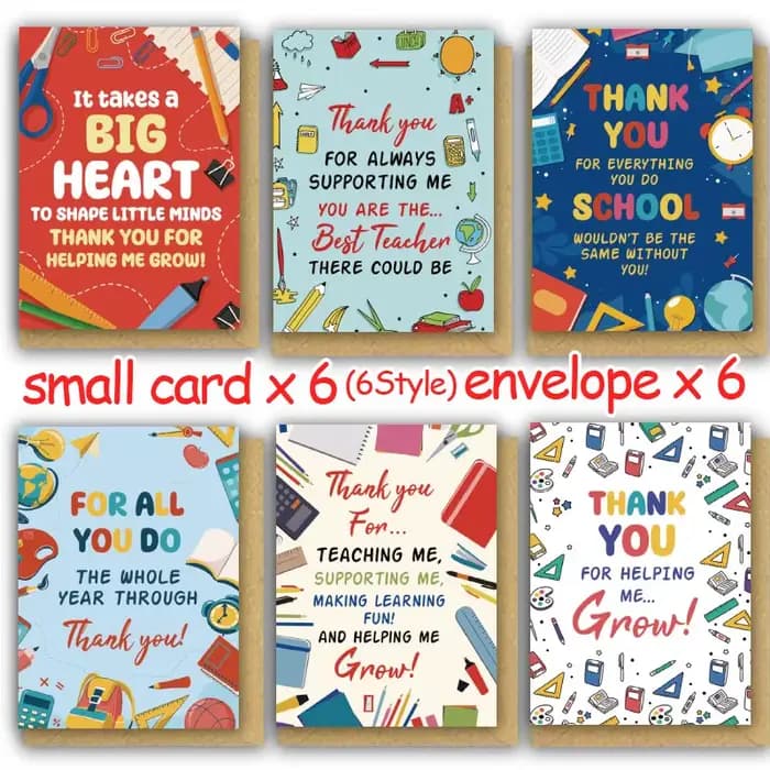 6 cartes de remerciement pour enseignants, le meilleur enseignant de tous les temps, merci de m'avoi