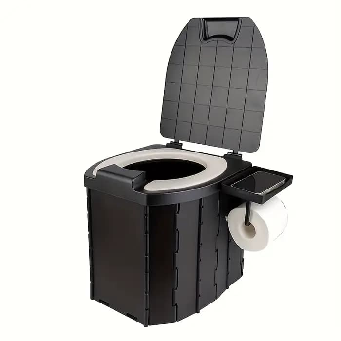 Toilette pliante portable avec coussin de siège en PU et couvercle, pour camping, camping-car, voitu