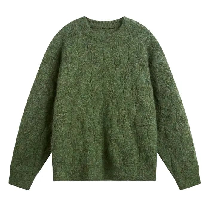 Pull en maille torsadée texturée à col semi-montant pour homme, couleur unie, style vintage décontra