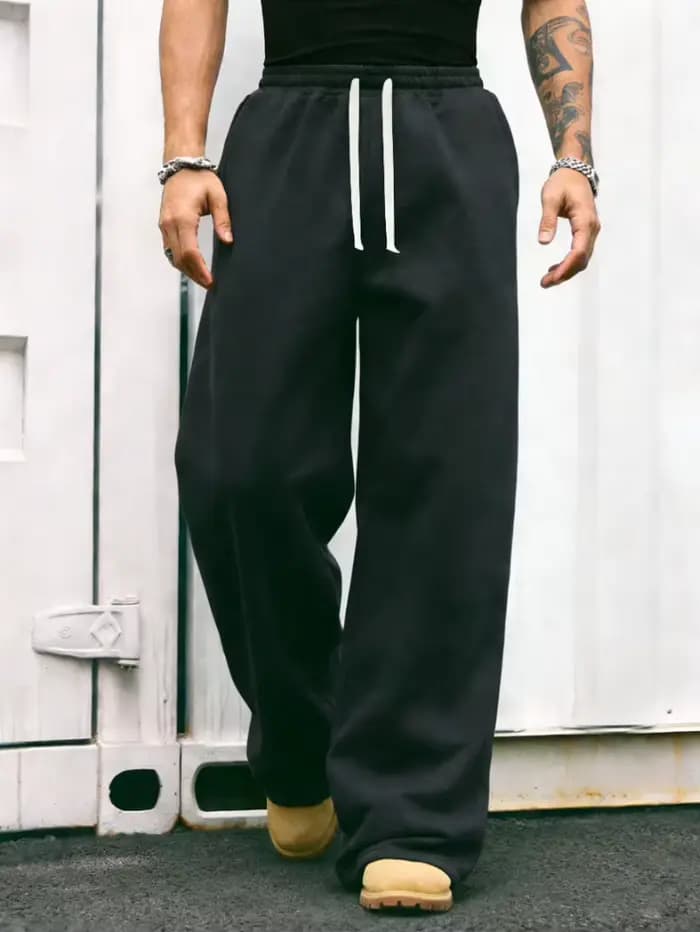 Pantalon cargo confortable pour homme, coupe droite, avec une taille ample et un cordon de serrage é