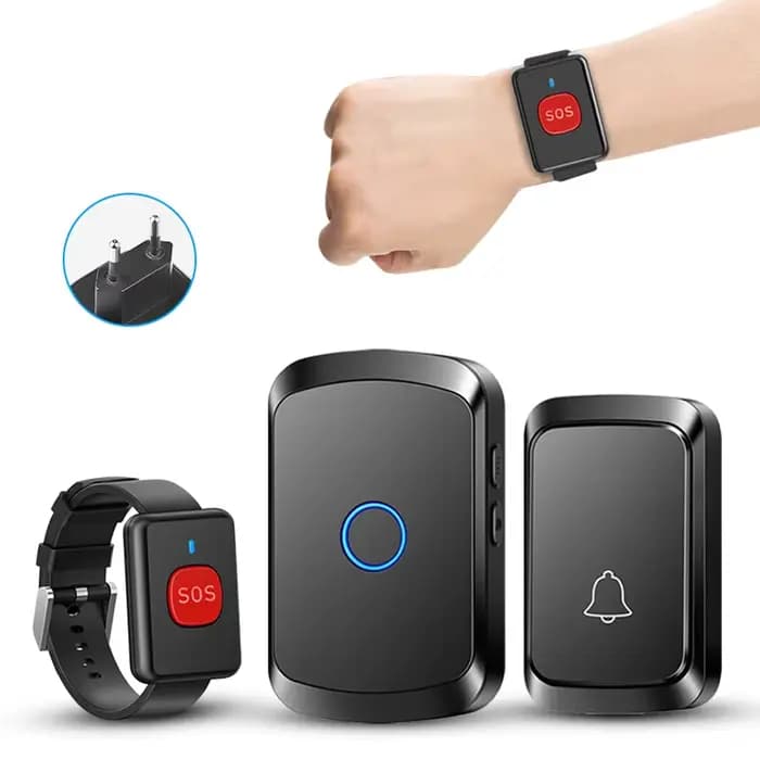 Téléavertisseur sans fil pour soignant âgé, bouton d'appel SOS, sonnette sans fil, alarme à une touc