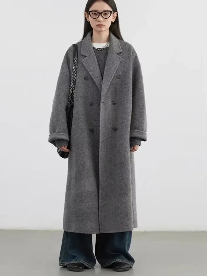 Manteau en Laine Chic pour Femme, Double Boutonnage, Basique, Ample, Décontracté, Rétro, Nouveau, Lo