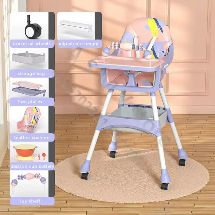Chaise de salle à manger pour bébé, antidérapante, en cuir PU, réglable en hauteur, pour tout-petits