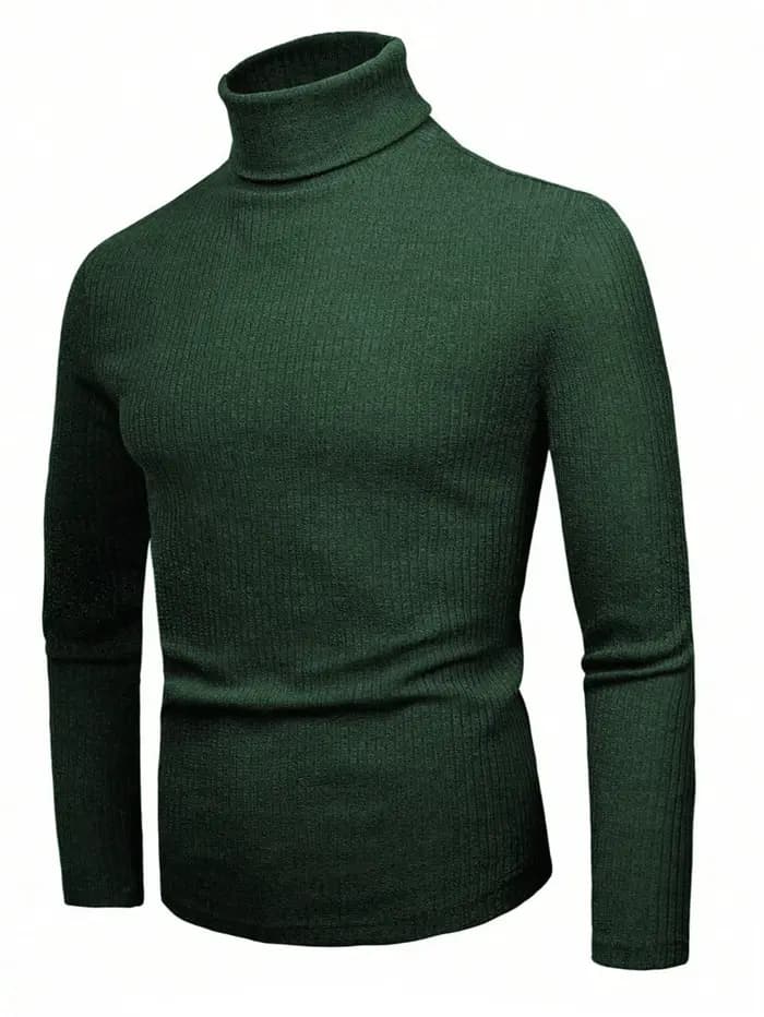 Pull à col haut pour homme, couleur unie, rayé, manches longues, t-shirt décontracté ajusté pour l'a