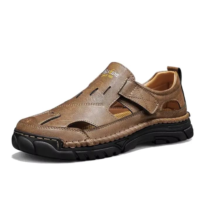Sandales pour hommes confortables, respirantes, à bout fermé, en cuir, pour l'été, la marche quotidi