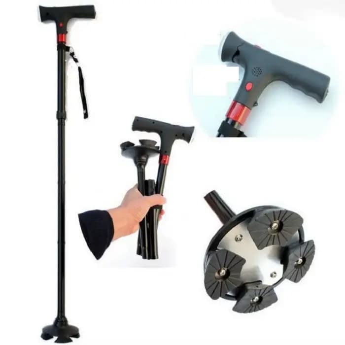 Bâtons de marche pliables avec lumière LED, réglables, légers, antidérapants, pour personnes âgées