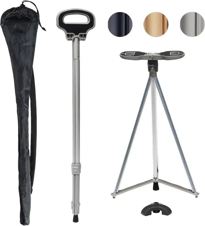 Canne de tabouret pliante pour personnes âgées, convertit en plein air, bâton de marche au siège, en