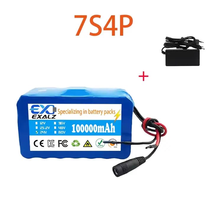 Batterie au lithium 7S4P 24V pour fauteuil roulant avec BMS, chargeur rechargeable 29.4V pour outils