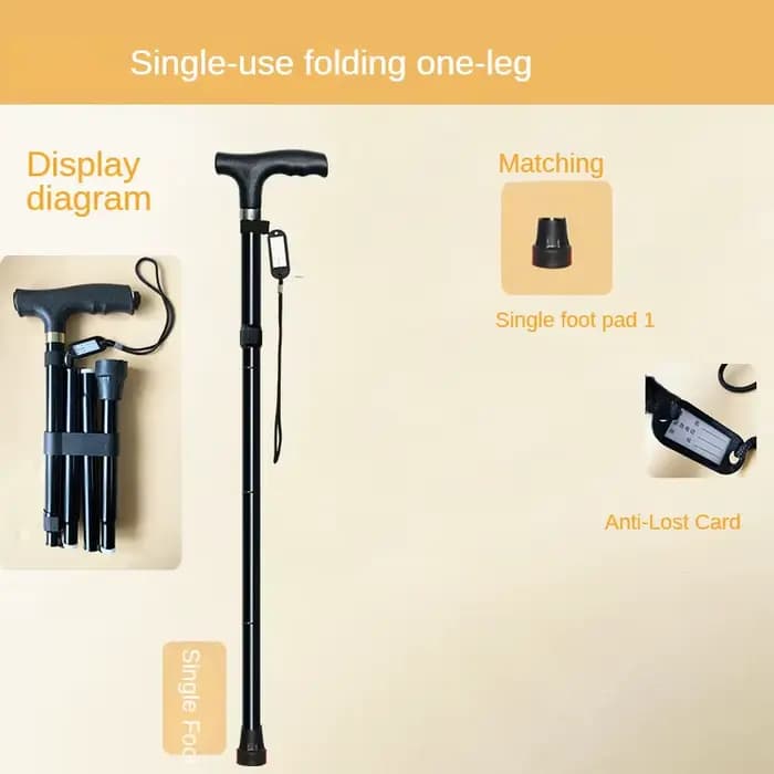 Canne de marche pliable pour seniors, canne réglable 2-en-1 avec lumière LED, poignée auxiliaire et 