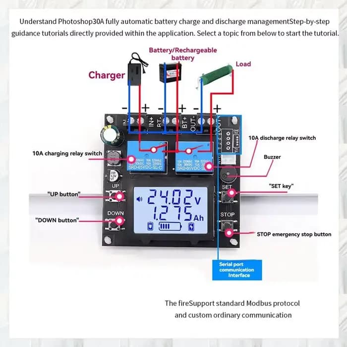 Module de contrôle de Charge de batterie XY-BT13L 30A, avec détection de courant bidirectionnelle et