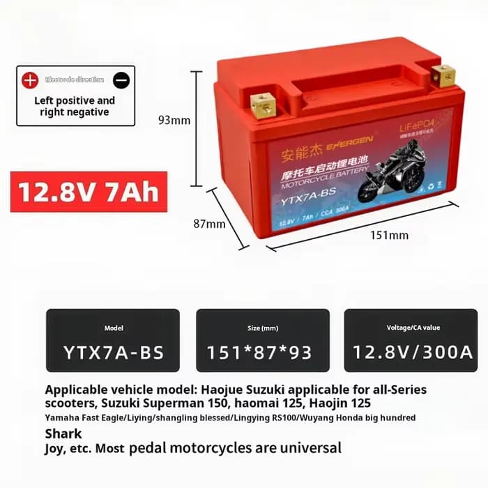 Batterie de moto 12.8V 7Ah 9Ah LiFePO4, démarreur de Scooter 300A-400A, BMS intégré, Protection de t