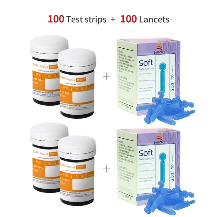 100 pièces Sinocare Test sang bandelettes de sucre pour compteur de glycémie bandelettes de Test (po