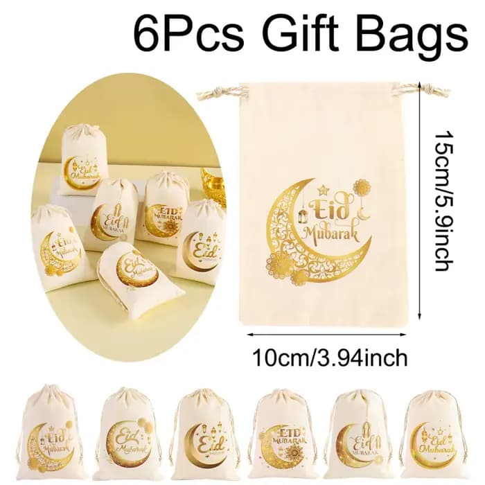 Sac cadeau Eid Mubarak 2026, 6 pièces, fournitures de fête musulmane islamique, Ramadan Kareem Eid a