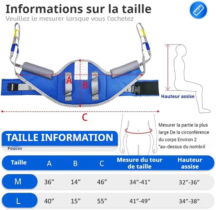 EZ Assistive Sling d'ascenseur patient, Assiez-vous à debout Sling d'ascenseur rembourré d'aide au p