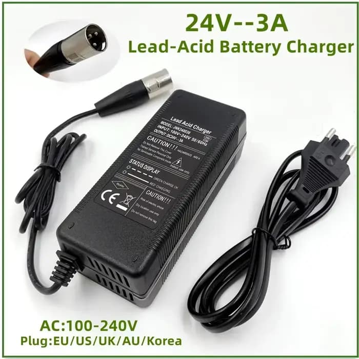 Chargeur de batterie au plomb 24V 3A pour fauteuil roulant pour batterie au plomb connecteur XLR à 3