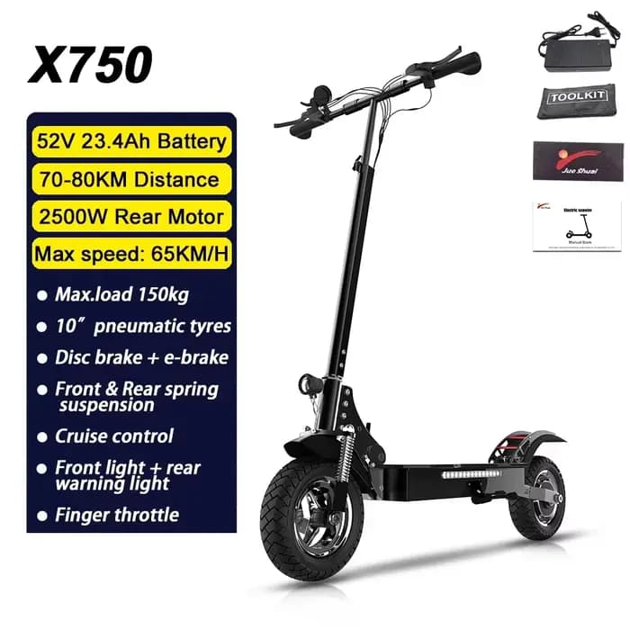Trottinette électrique pour adultes, vitesse maximale de 65 km/h, moteur 2500W, batterie 52V, 80km d