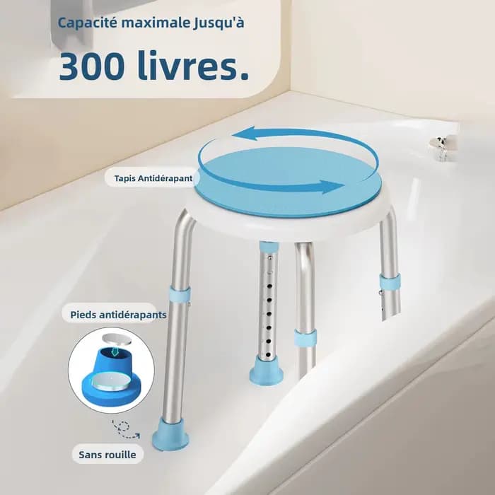 360 ° Tabouret de douche rond rotatif avec siège pivotant