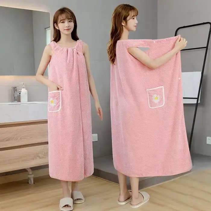Serviette de bain pour femme, peignoir long en polyester absorbant l'eau, pour adultes, à porter comme jupe pour sécher les cheveux, lavable, pour la salle de bain