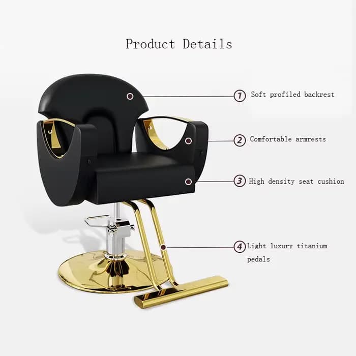Meubles de Salon de coiffure modernes, maquillage de beauté, chaise de barbier de luxe, chaises de Salon noires et dorées