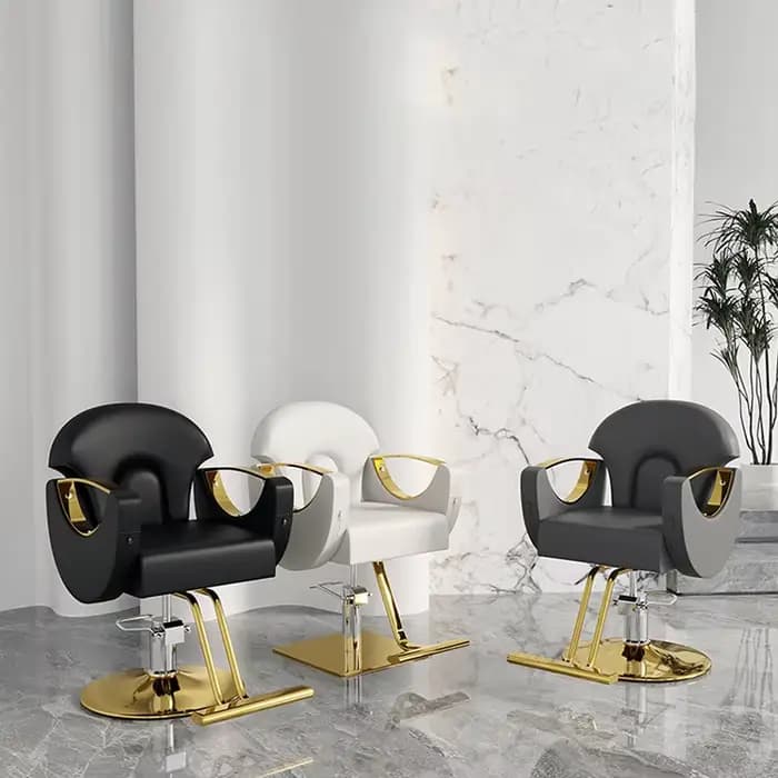 Meubles de Salon de coiffure modernes, maquillage de beauté, chaise de barbier de luxe, chaises de Salon noires et dorées