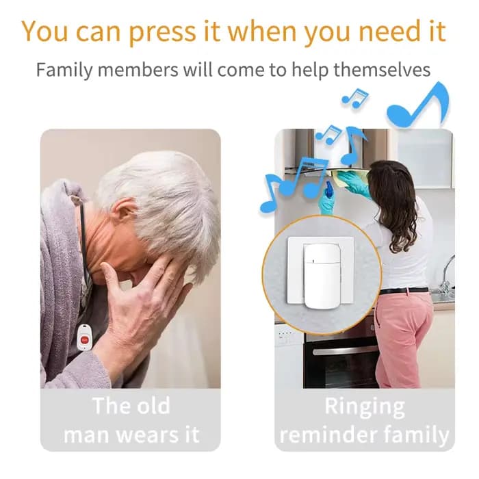 Bouton d'urgence SOS sans fil pour personnes âgées et patients – Téléavertisseur pour soignants avec aide à domicile à distance et sonnette