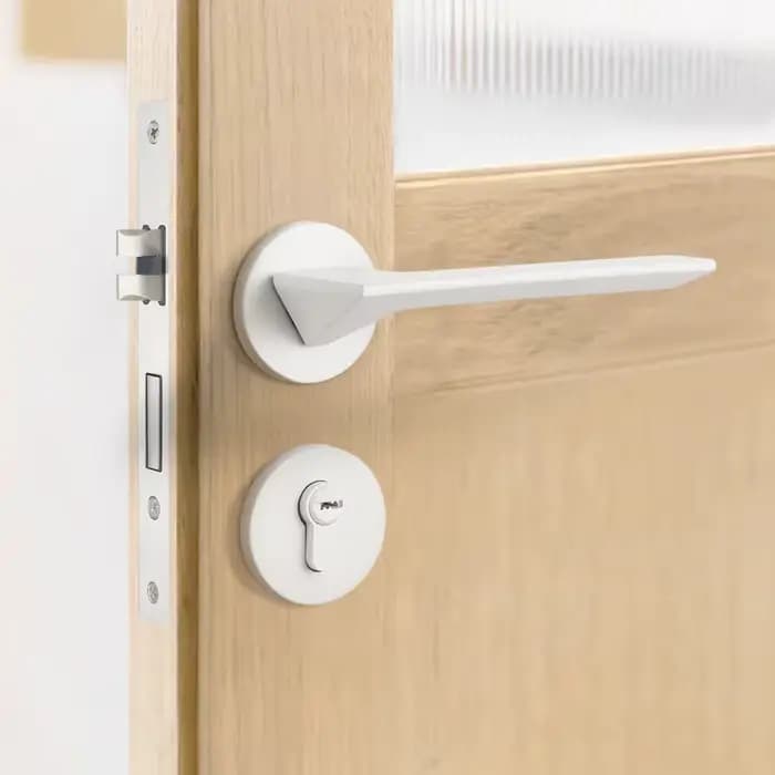Serrure de porte de chambre blanche, serrure fendue silencieuse, serrure de poignée de porte en bois domestique