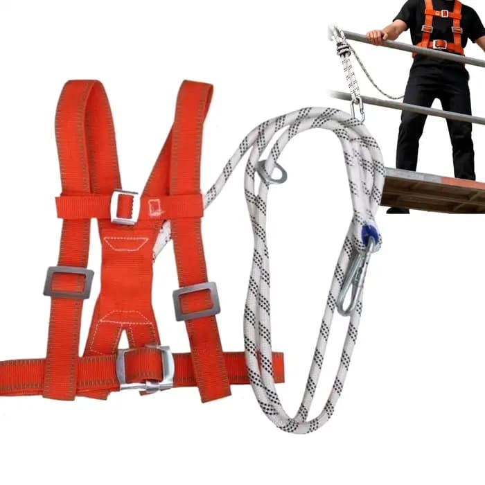 Kit de protection antichute avec harnais de sécurité et longe amortissante pour travaux de toiture