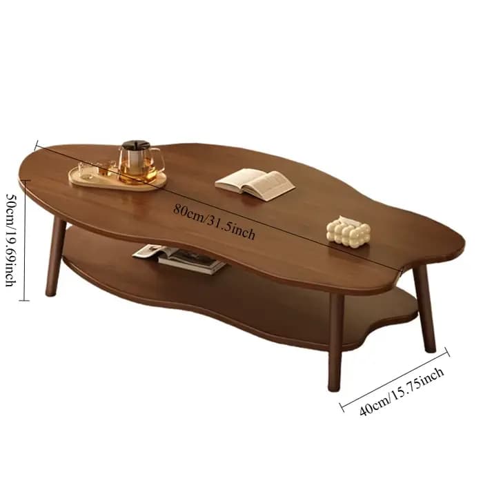 Table basse en bois en forme de nuage, table centrale irrégulière moderne avec rangement, tables d'appoint simples avec pieds pour salon et chambre
