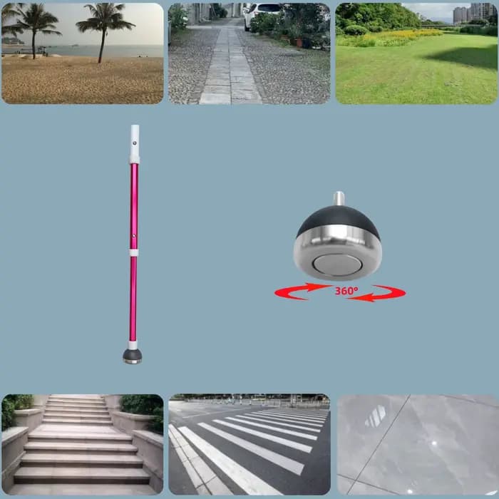 130cm Canne télescopique en alliage de titane pour aveugles ou malvoyants avec pointe rotative