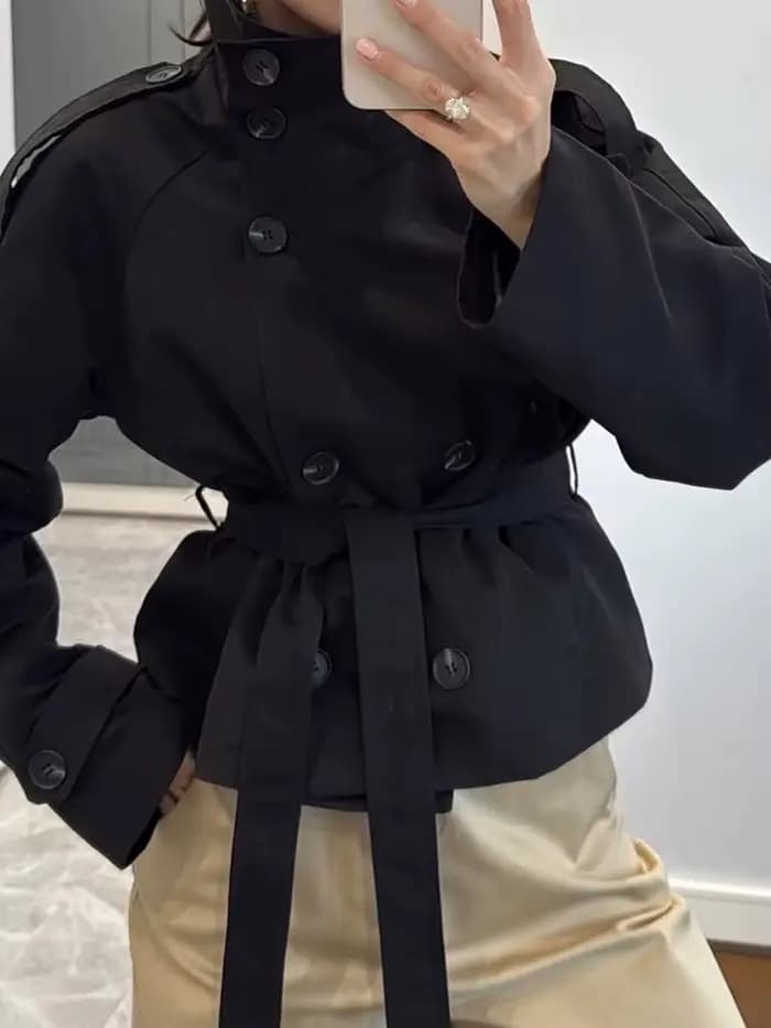 Trench-Coat à col haut pour femmes, couleur unie, élégant, Double boutonnage, à lacets, manches longues, coupe-vent, mode rue, manteau quotidien décontracté