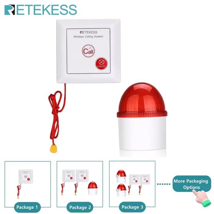 Retekess TH103 soignant téléavertisseur alarme stroboscopique sirène système d'appel tirer corde étanche bouton