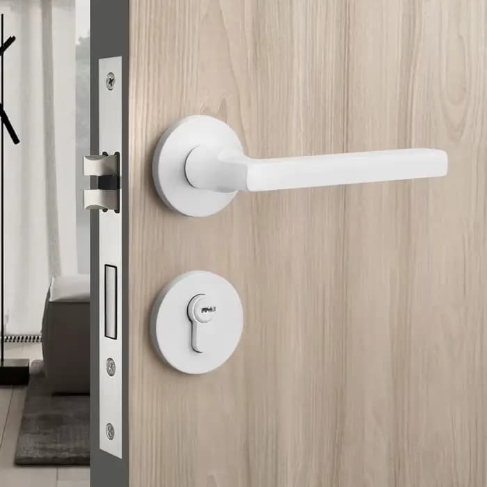Serrure de porte de chambre blanche, serrure fendue silencieuse, serrure de poignée de porte en bois domestique
