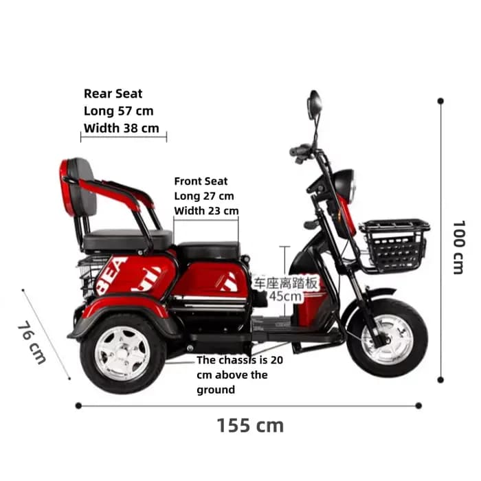 Tricycle électrique à 3 roues pour adultes et passagers
