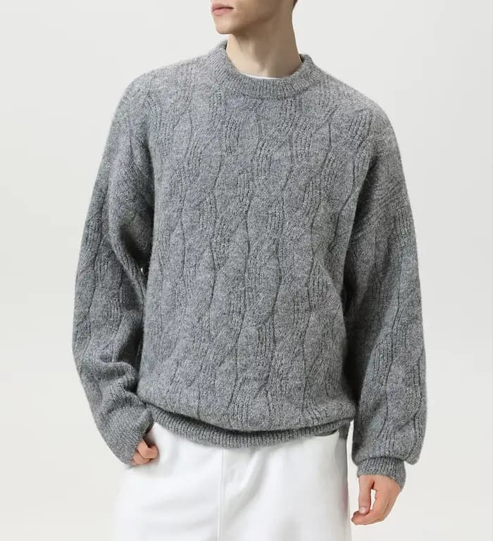 Pull en maille torsadée texturée à col semi-montant pour homme, couleur unie, style vintage décontracté, collection automne/hiver 2026