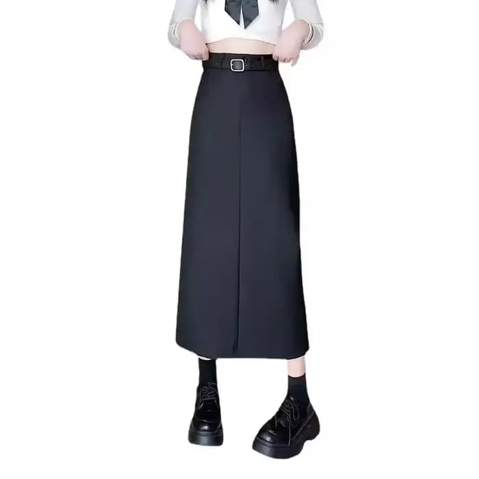 Jupe femme 2025 décontracté mi-longue a-ligne jupe longue printemps automne taille haute minceur fendu solide jupes femme