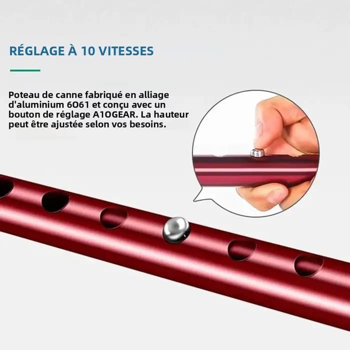 Bâton de marche lumineux LED pour personnes âgées – Béquille réglable en alliage d'aluminium avec base en caoutchouc