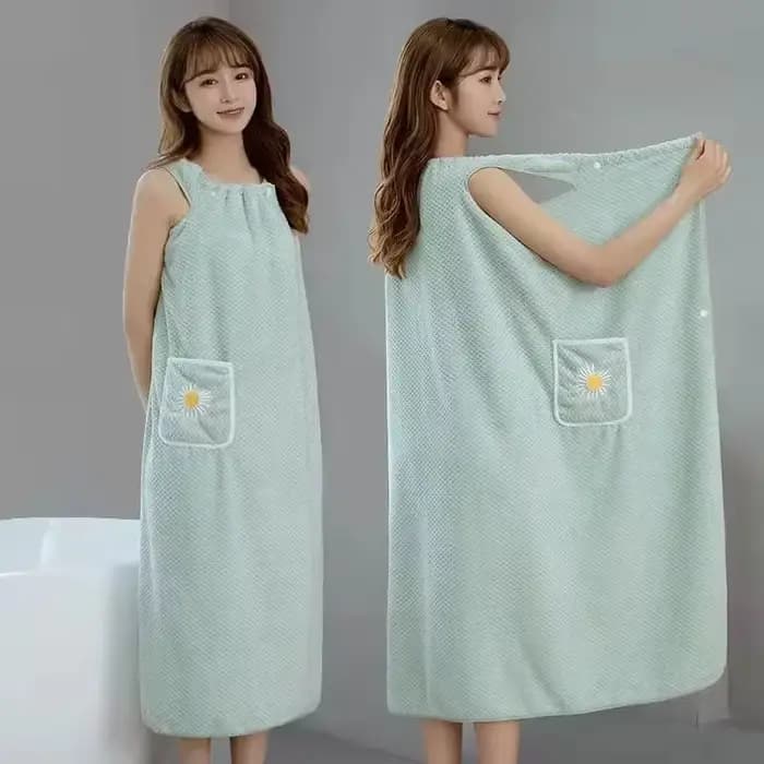Serviette de bain pour femme, peignoir long en polyester absorbant l'eau, pour adultes, à porter comme jupe pour sécher les cheveux, lavable, pour la salle de bain
