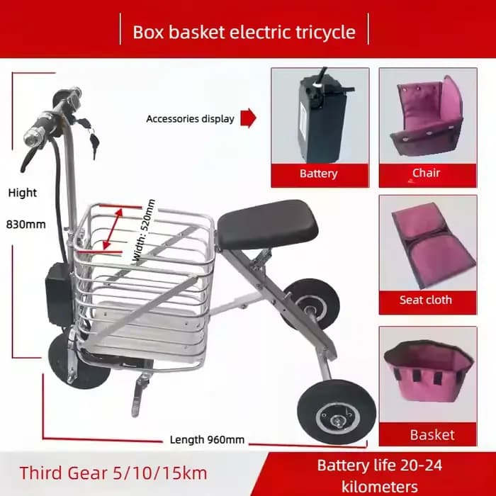 Tricycle électrique pliable à 3 roues pour personnes