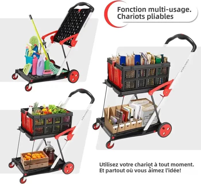 Chariot de courses pliable avec roues