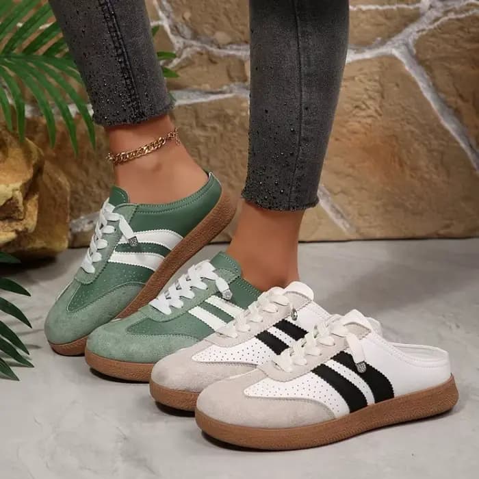 Nouvelles baskets mules pour femmes 2026 – Chaussures décontractées respirantes à lacets, antidérapantes et plates, style rétro