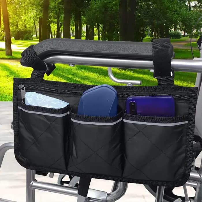 Sac de rangement latéral pour accoudoir de fauteuil roulant