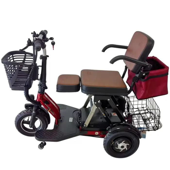 Nouveau Tricycle électrique pliant Senior Scooter double moteur avec siège pour enfants/tige de traction 700W